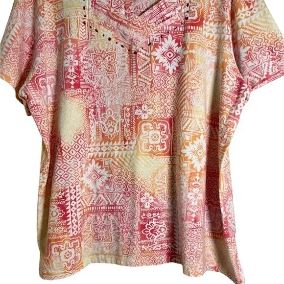 Alfred Dunner Women's Top Beaded Floral Pattern Orange & White Size 1X - Picture 4 of 10